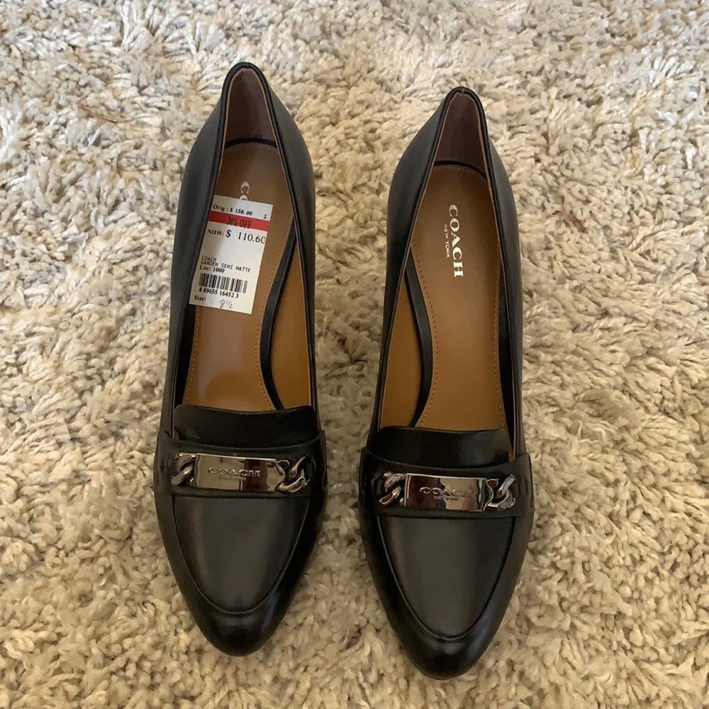 NWT Coach smooth black leather platform pumps